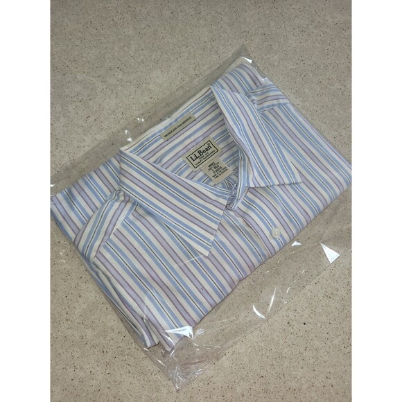 LL Bean Shirt Short Sleeve Button Down Multicolor Stripe Shirt Men's Large - Picture 7 of 8